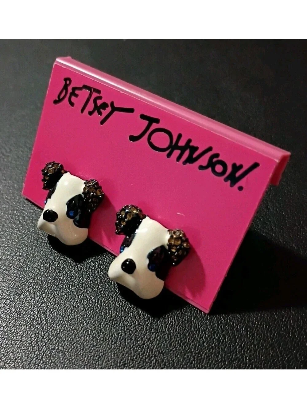 Retired Betsey Johnson Earrings Royal Engagement English Bulldog Dog Enamel
